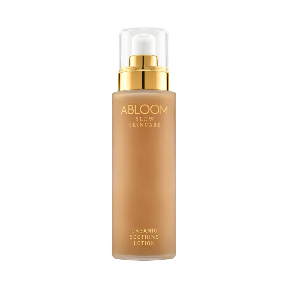 Abloom Slow Skincare Organic Soothing Lotion in a pump bottle.