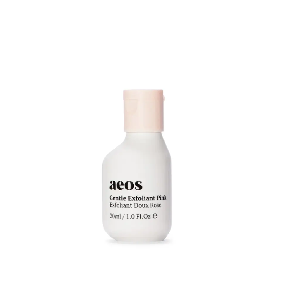 Aeos Gentle Exfoliant Pink, 30ml bottle with pink cap.