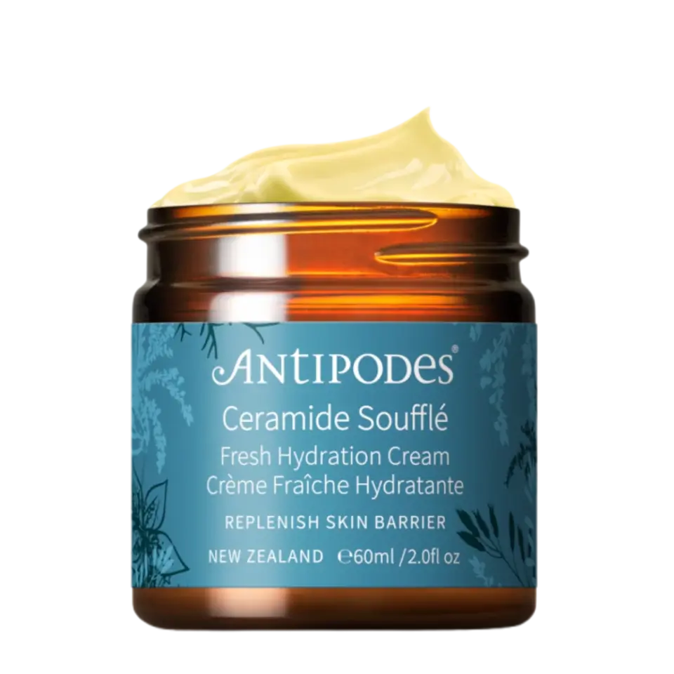 Antipodes Ceramide Soufflé cream jar, 60ml, with yellow cream on top.