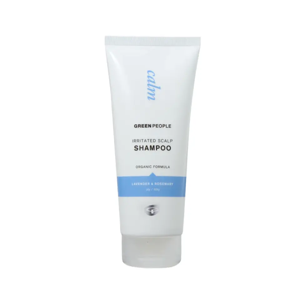 White tube of Green People Irritated Scalp Shampoo with lavender and rosemary.