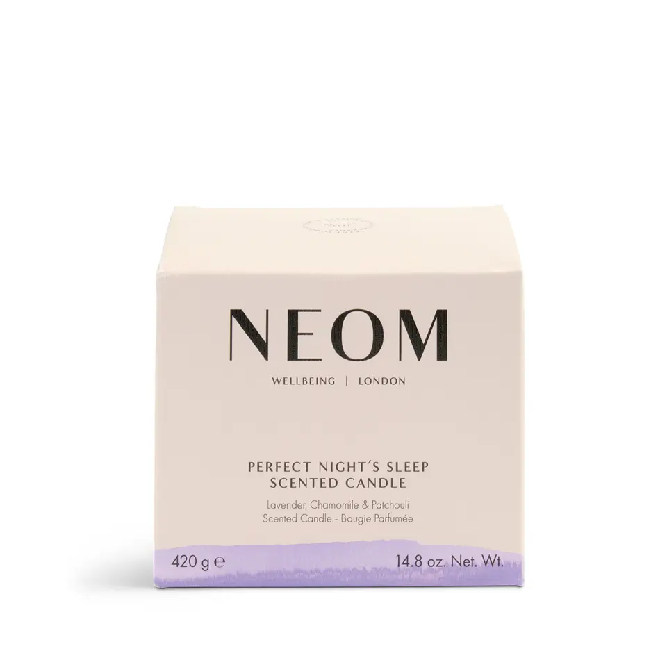 NEOM scented candle box, lavender, chamomile, patchouli, 420g, 14.8 oz.