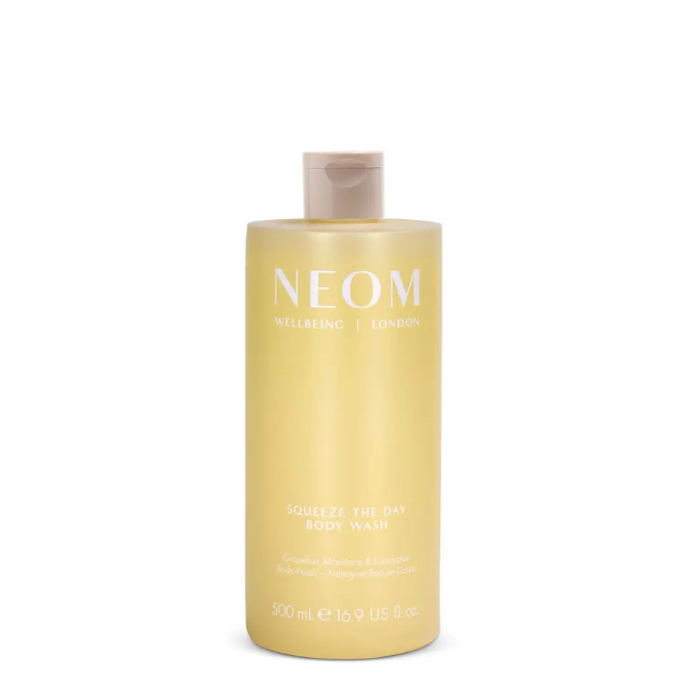 NEOM Squeeze the Day Body Wash, 500ml bottle, grapefruit, mandarin, eucalyptus scent.