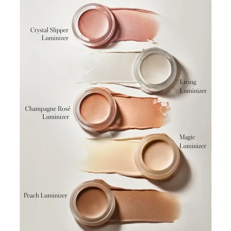 Four luminiser shades with labels: Crystal Slipper, Living, Champagne Rosé, Magic, and Peach.