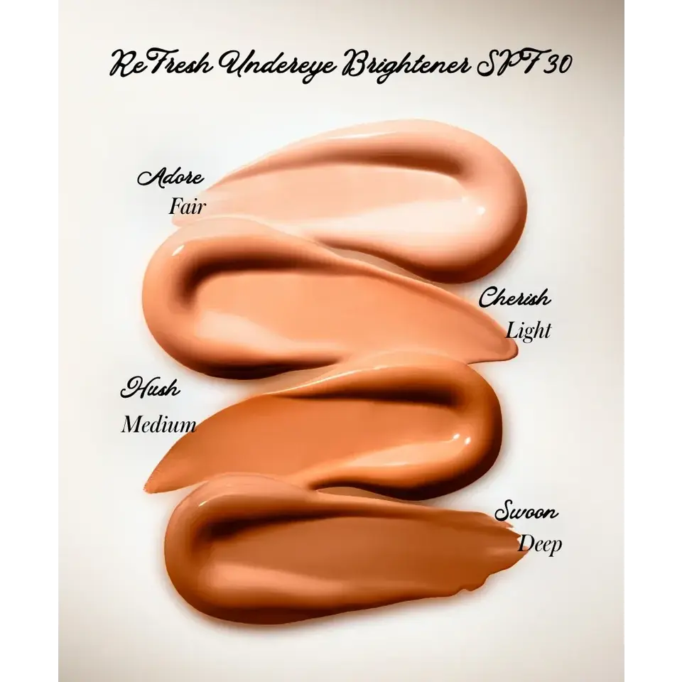ReFresh Undereye Brightener SPF 30 in four shades: Adore Fair, Cherish Light, Hush Medium, Swoon Deep.