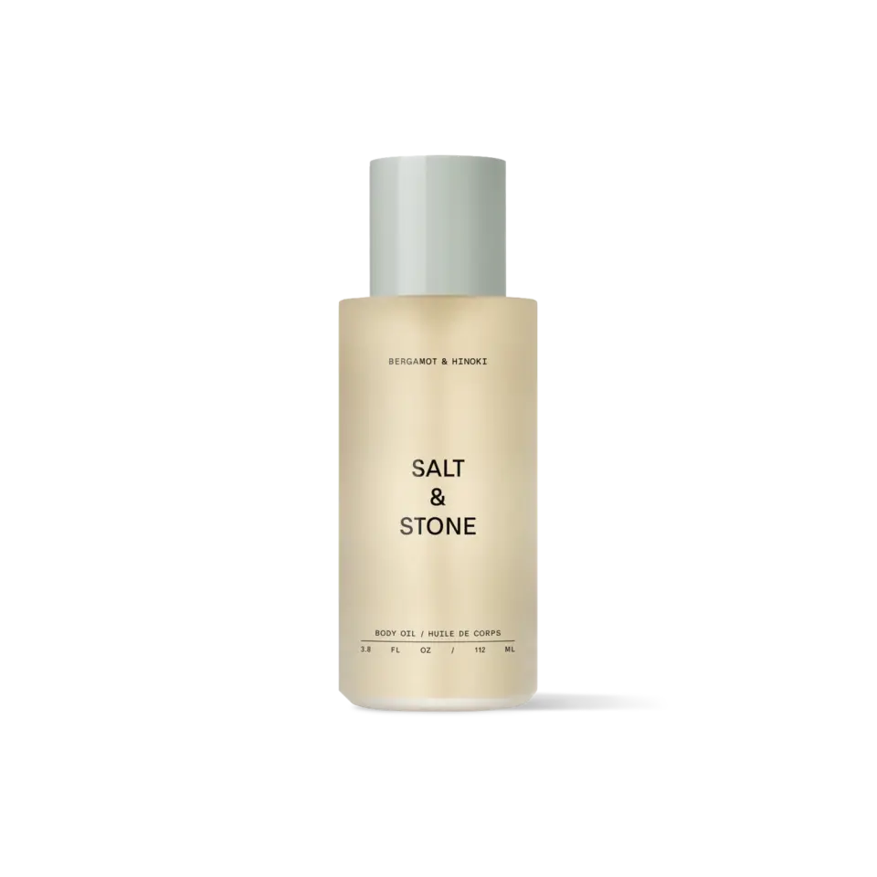 Salt & Stone body oil, bergamot and hinoki, 112 ml bottle.