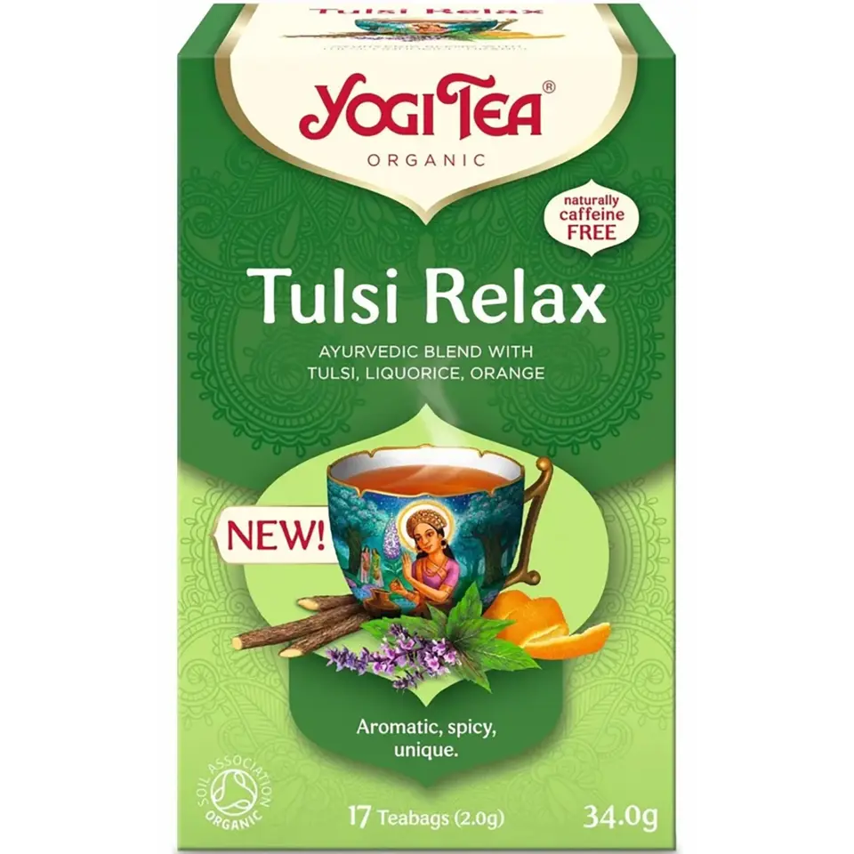 Yogi Tea Tulsi Relax, organic blend with tulsi, liquorice, orange. 17 teabags, 34.0g.
