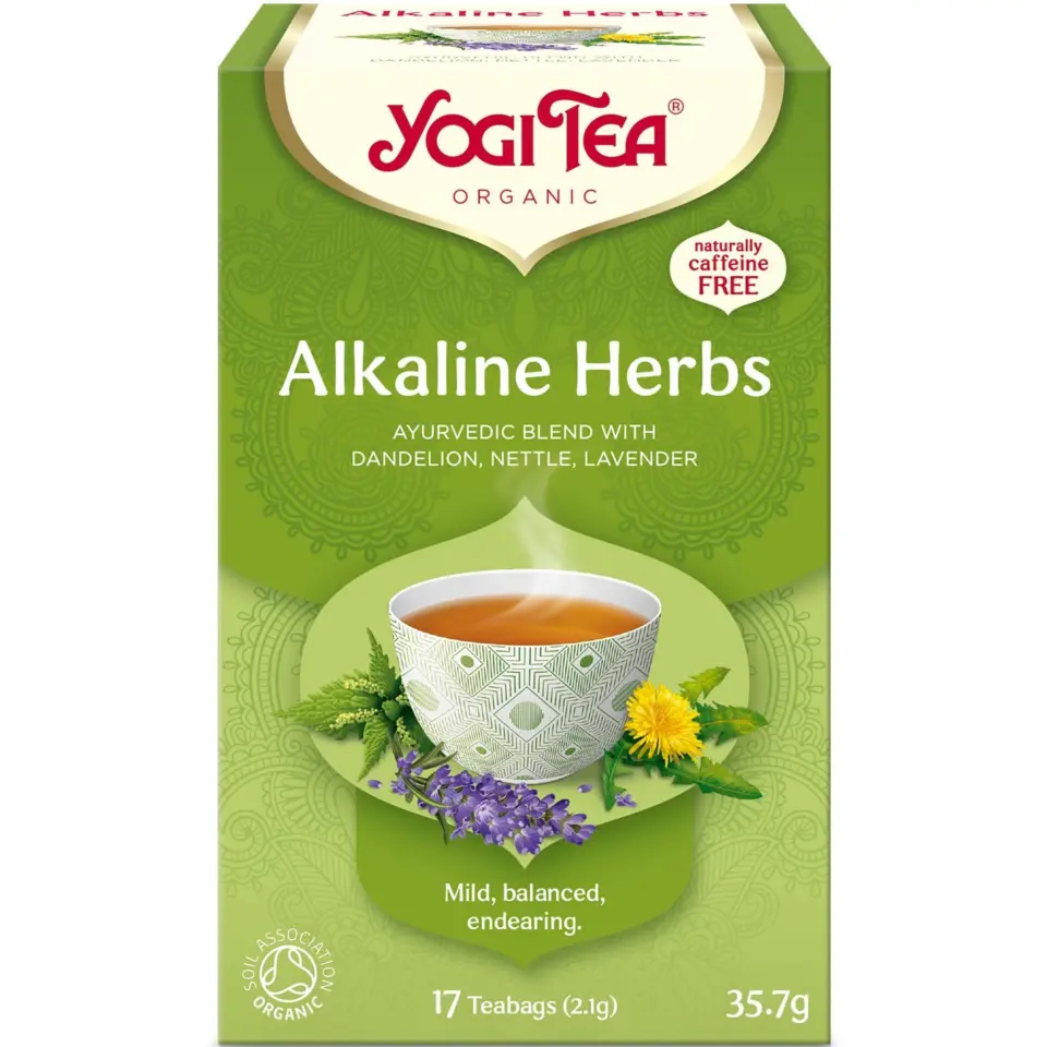 Yogi Tea Alkaline Herbs, organic, caffeine-free, 17 teabags, 35.7g, with dandelion, nettle, lavender.