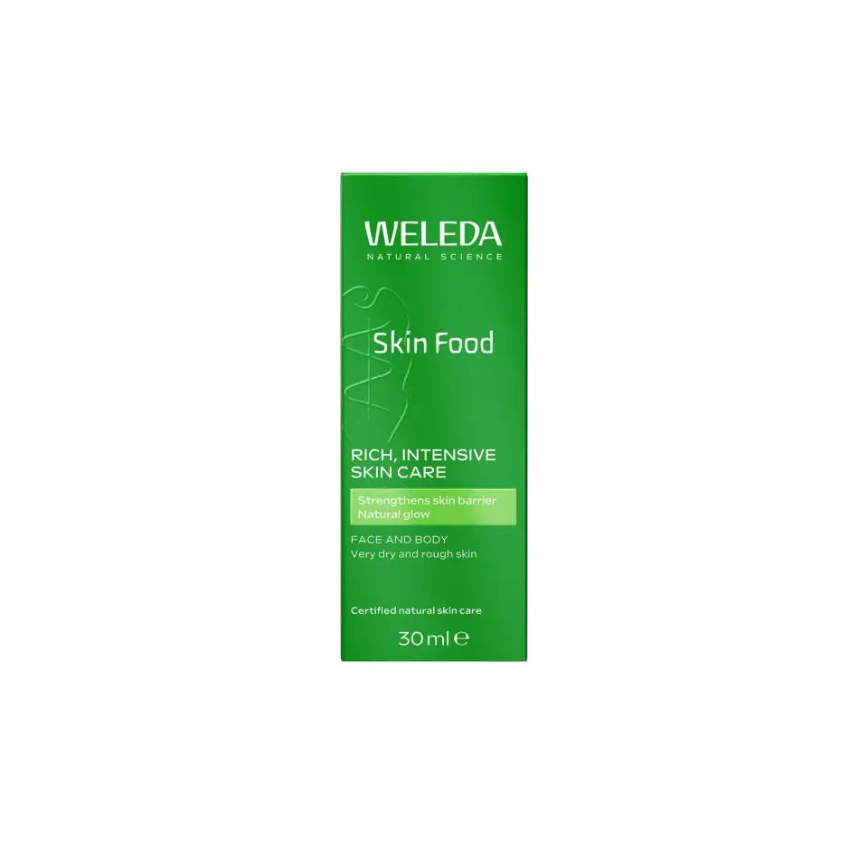 Green box of Weleda Skin Food, 30ml, for very dry and rough skin.