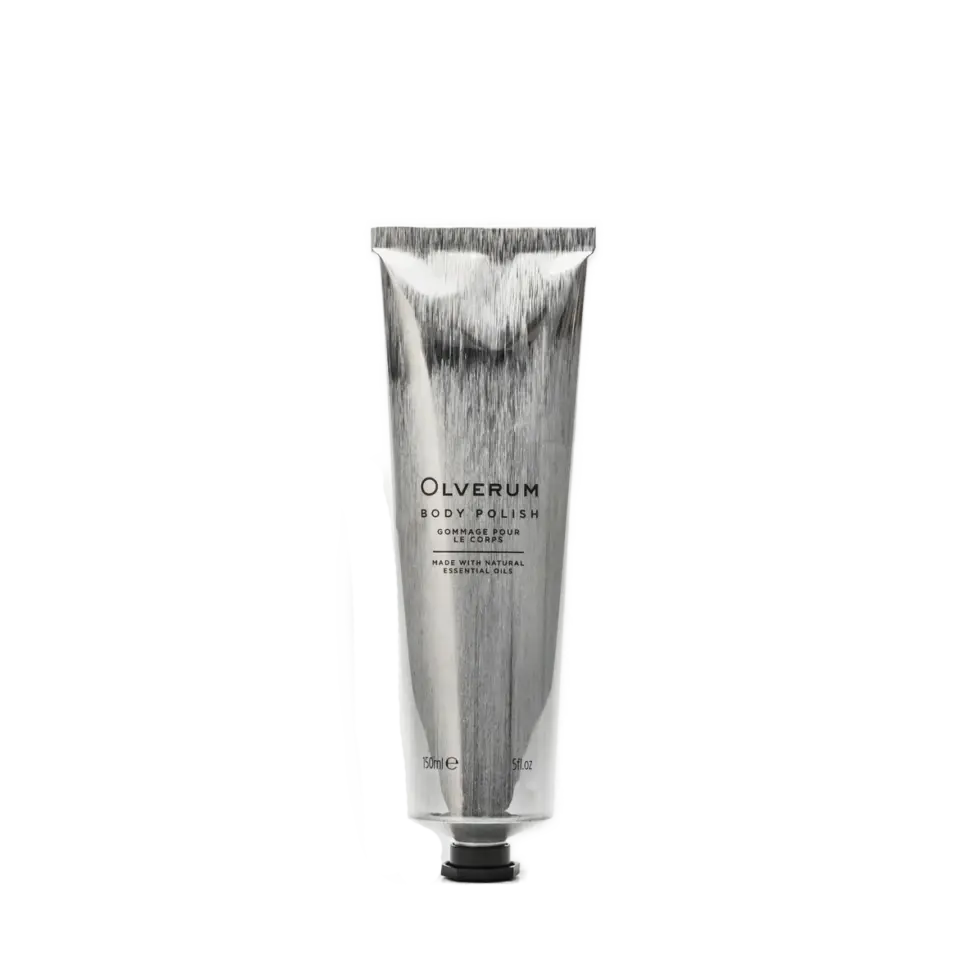 Olverum Body Polish tube, 150ml, with natural essential oils.