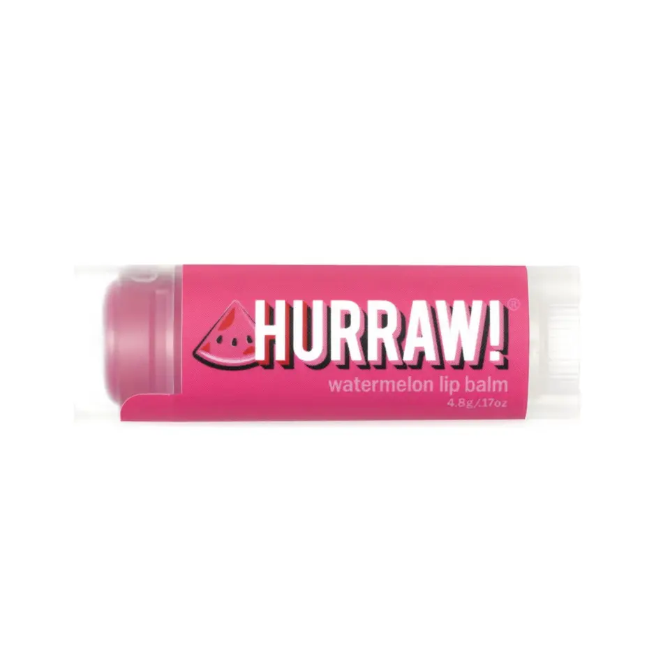 Pink tube of Hurraw! watermelon lip balm, 4.8g.