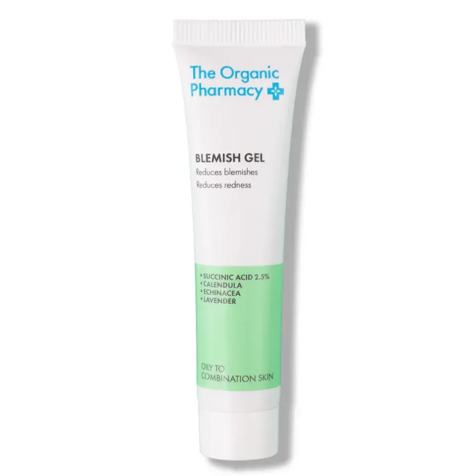 The Organic Pharmacy Blemish Gel for oily to combination skin, 2.5% succinic acid.