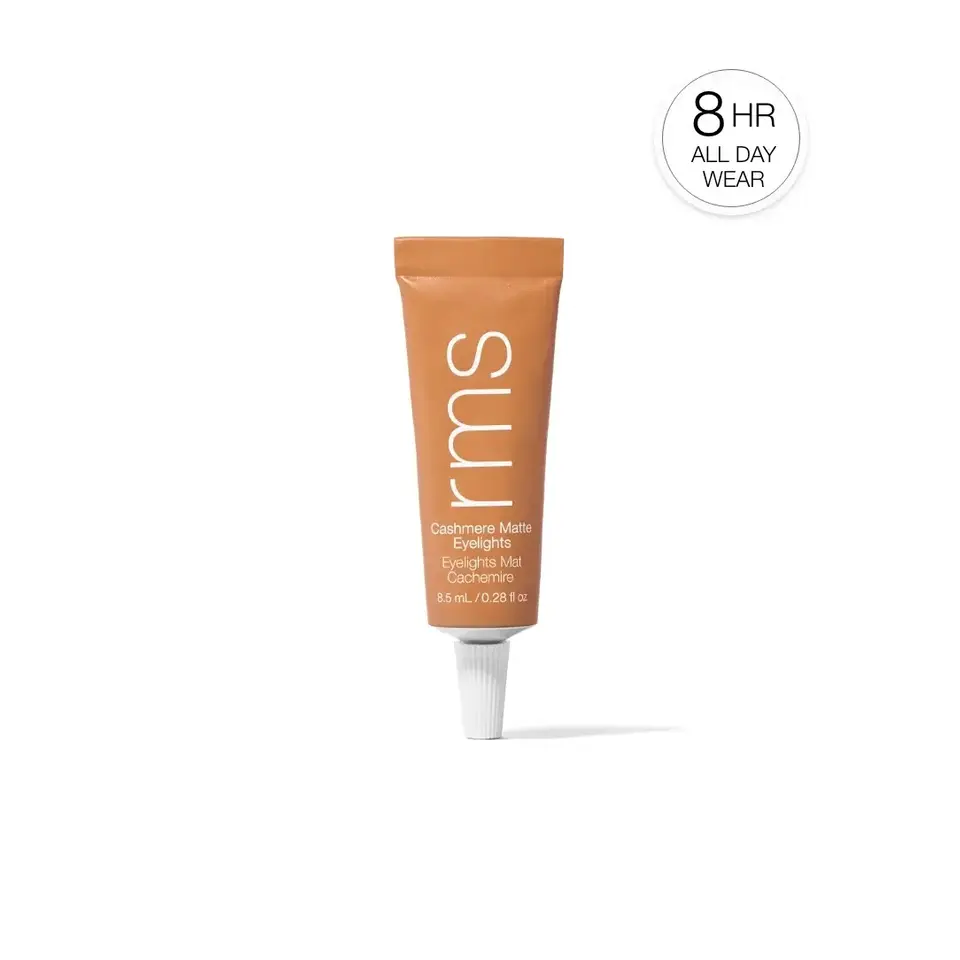 RMS Cashmere Matte Eyelights tube, 8.5 ml, with 8-hour wear label.