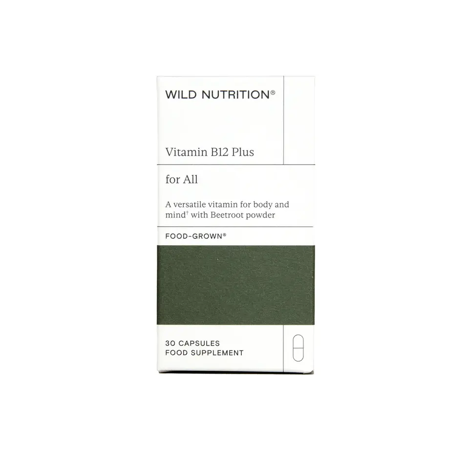 Wild Nutrition Vitamin B12 Plus box, 30 capsules, food supplement.