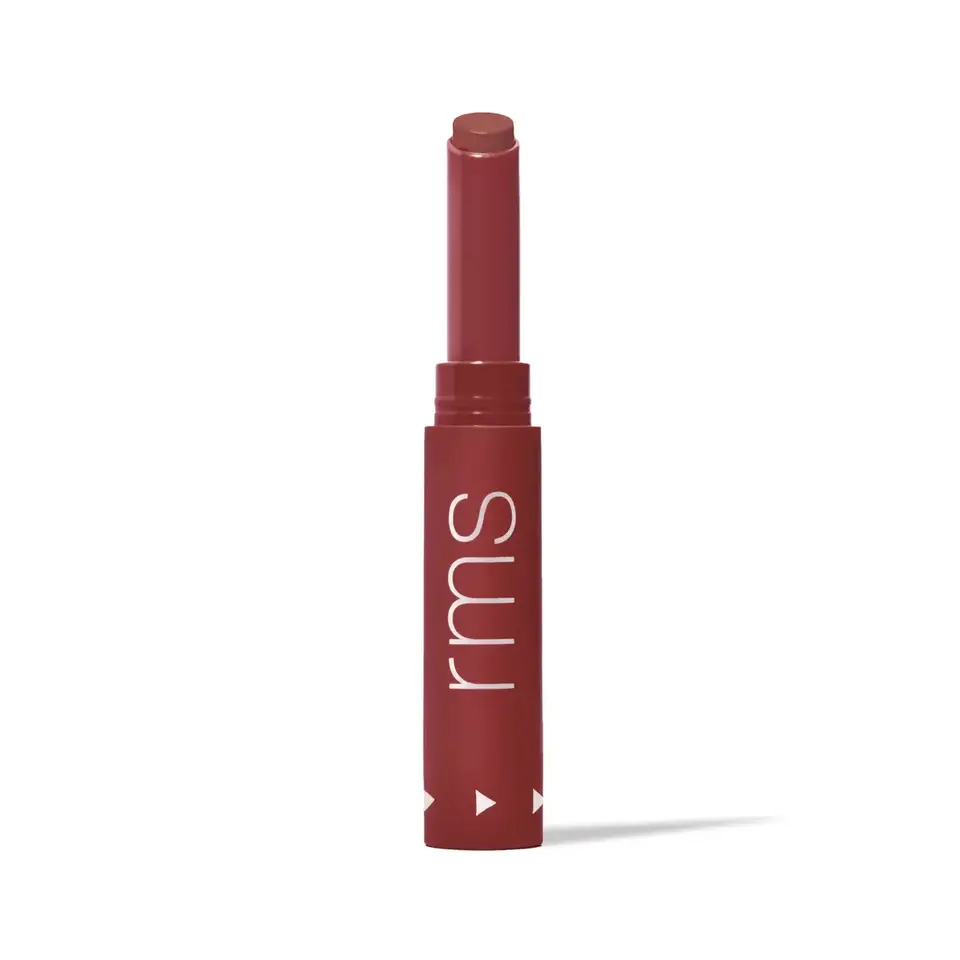 Red lipstick tube with "rms" text on the side.
