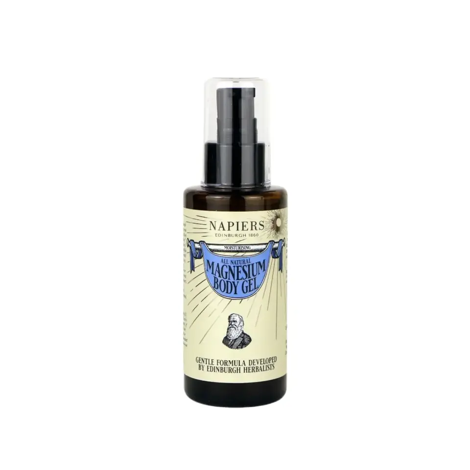 Napiers Magnesium Body Gel bottle with pump, 100ml.
