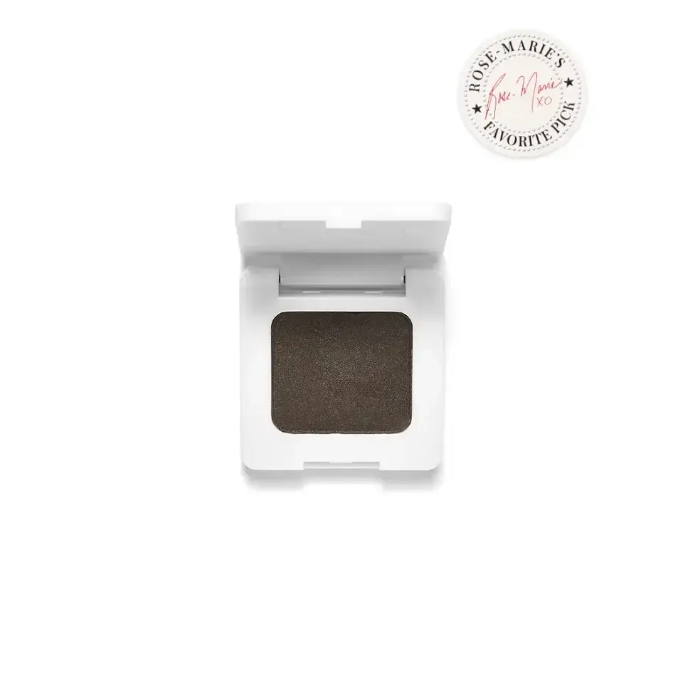 Brown eyeshadow in a white compact with "Rose-Marie's Favourite Pick" seal.