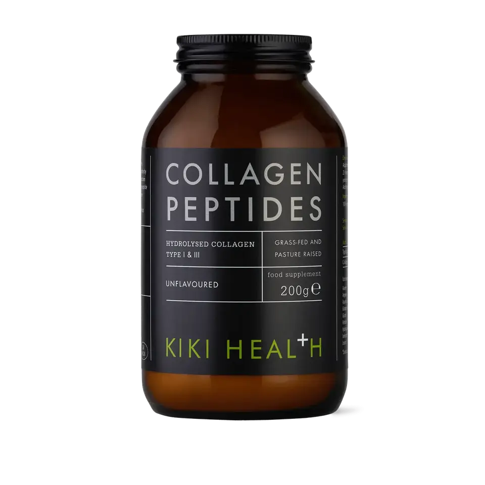Brown jar of Kiki Health Collagen Peptides, 200g, unflavoured, hydrolysed type I & III.