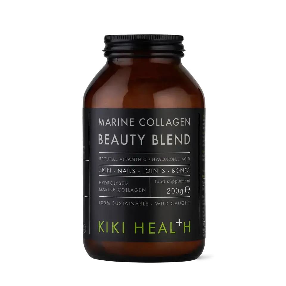 Kiki Health Marine Collagen Beauty Blend jar, 200g, for skin, nails, joints, and bones.
