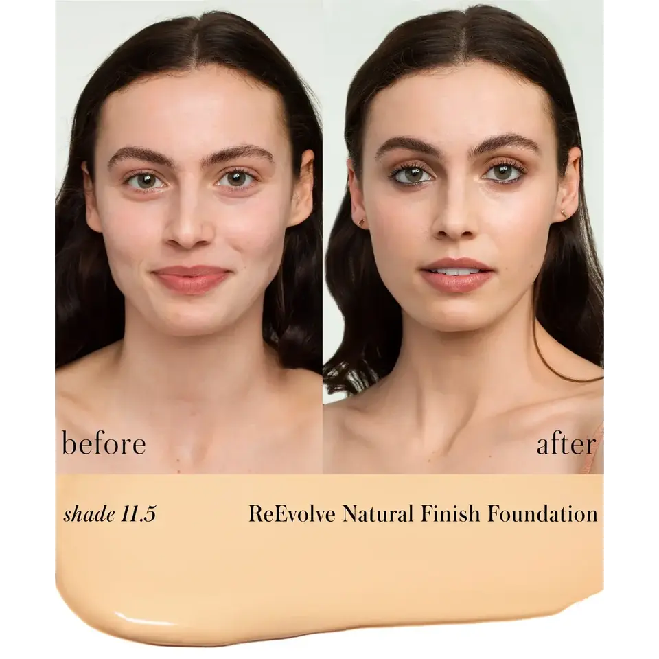 Before and after using ReEvolve Natural Finish Foundation, shade 11.5.