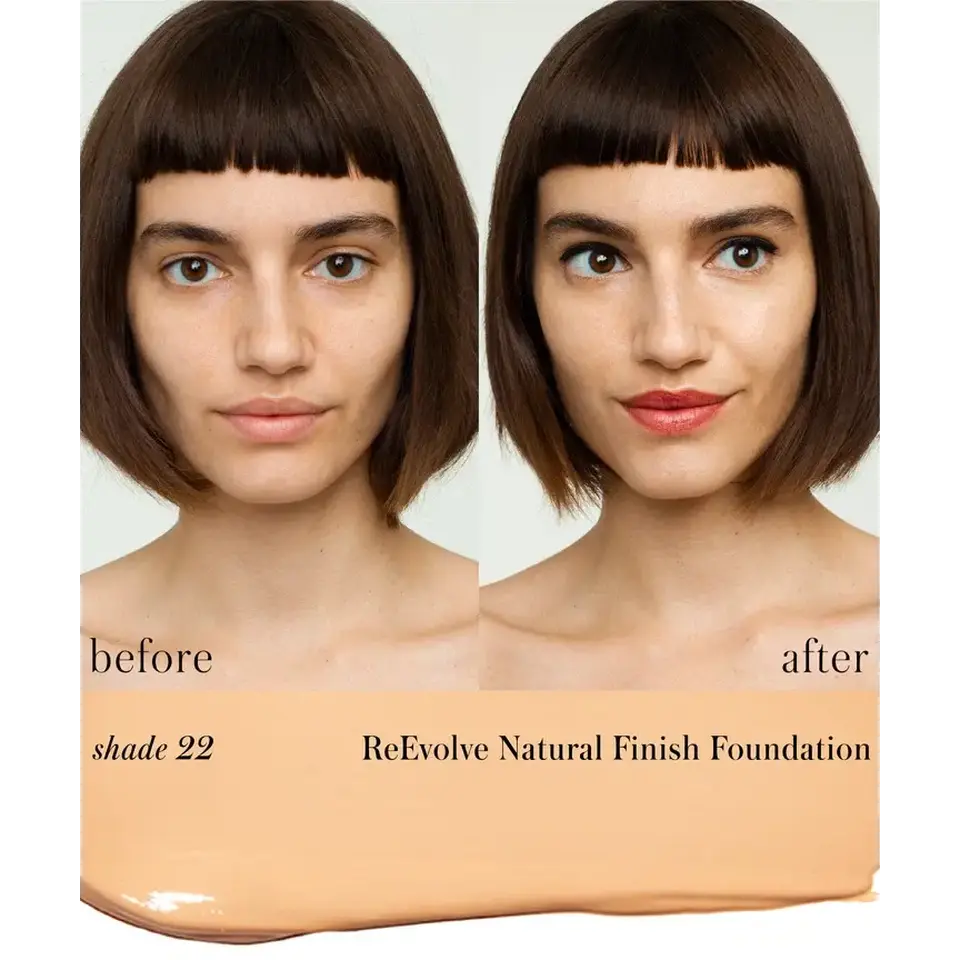 Before and after using ReEvolve Natural Finish Foundation, shade 22.