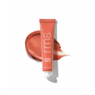 RMS Liplights tube in coral shade, 9g, with swatch behind.