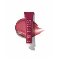 Red lip gloss tube with "rms" text, 9g, on a smear of matching colour.