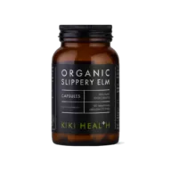 Brown bottle of Kiki Health Organic Slippery Elm capsules, 60 vegetarian capsules, 370mg.