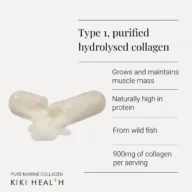 Type 1 hydrolysed collagen capsule, 900mg, from wild fish, high in protein.