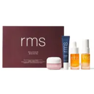 RMS Skincare Secrets Kit with four products in front of a maroon box.
