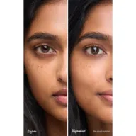 Before and after comparison of skin tone using shade Hush.