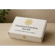Functional Nutrition Test Kit box on a beige surface with a gold emblem.