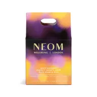 NEOM Sleep Saviours Bath Foam & Mist packaging with purple and orange design.