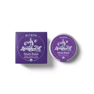 Alteya Organics Lavender Oil Multi Balm box and tin on white background.
