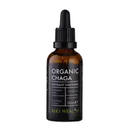 Brown bottle of Organic Chaga Extract Tincture, 50ml, by Kiki Health.