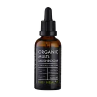 Brown bottle of Kiki Health Organic Multi-Mushroom Extract Tincture, 50ml.
