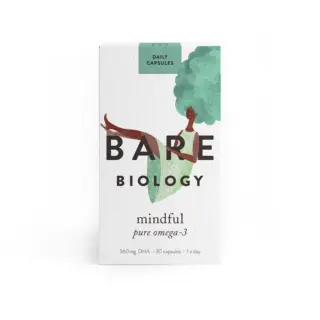 Bare Biology Mindful Omega-3 capsules, 560mg DHA, 30 capsules, 1 a day.
