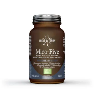 Hifas da Terra Mico-Five supplement bottle, 70 capsules, for immune support.