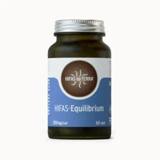Brown bottle of Hifas da Terra Equilibrium, 550 mg, 60 capsules.