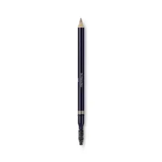 Dual-ended eyebrow pencil with brush, navy casing, on white background.