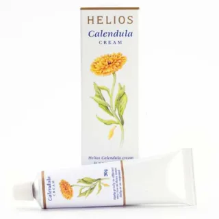 Helios Calendula Cream box and tube with flower illustration.