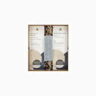 Aqua Oleum gift set with body oils for aches and exercise aid in a box.