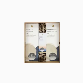 Gift set with Aqua Oleum body oils: Unwind, Tranquility, and Serenity.