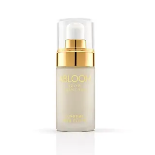 Abloom Supreme Skin Elixir bottle with gold pump and clear cap.