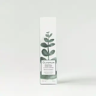 Olverum Nightfall Sleep Mist box, 30ml, with eucalyptus design.