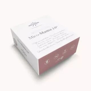 Mico-Mama 2.0 box with organic, vegan, and GMP symbols on the side.