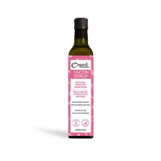 Bottle of Organic Traditions Yacon Syrup, natural prebiotic sweetener, 250 ml.