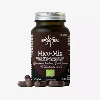 Hifas da Terra Mico-Mix bottle with capsules, 675 mg, 70 count, eco/organic certification.