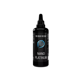Black bottle labelled "Nano Platinum" by The Health Factory.