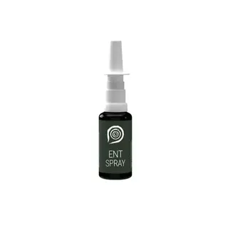 Black bottle with white cap labelled "ENT Spray".