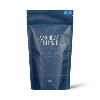 Ancient + Brave Wild Collagen, 200g, recyclable blue packaging.